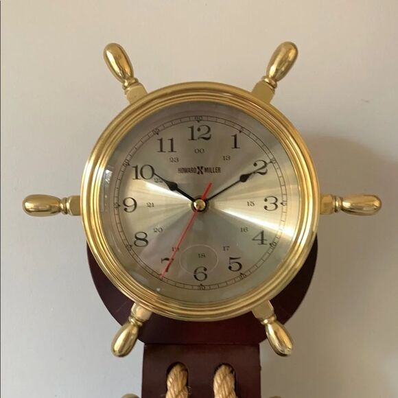 Howard Miller Gold‎ and Brown Nautical Art Clock with Ship's Wheel Design - Picture 2 of 9